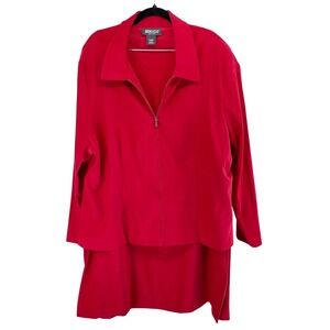 BRIGGS NEW YORK Womens Red Zip Front Mole Skin Blazer Skirt Suit Set Size 24W **